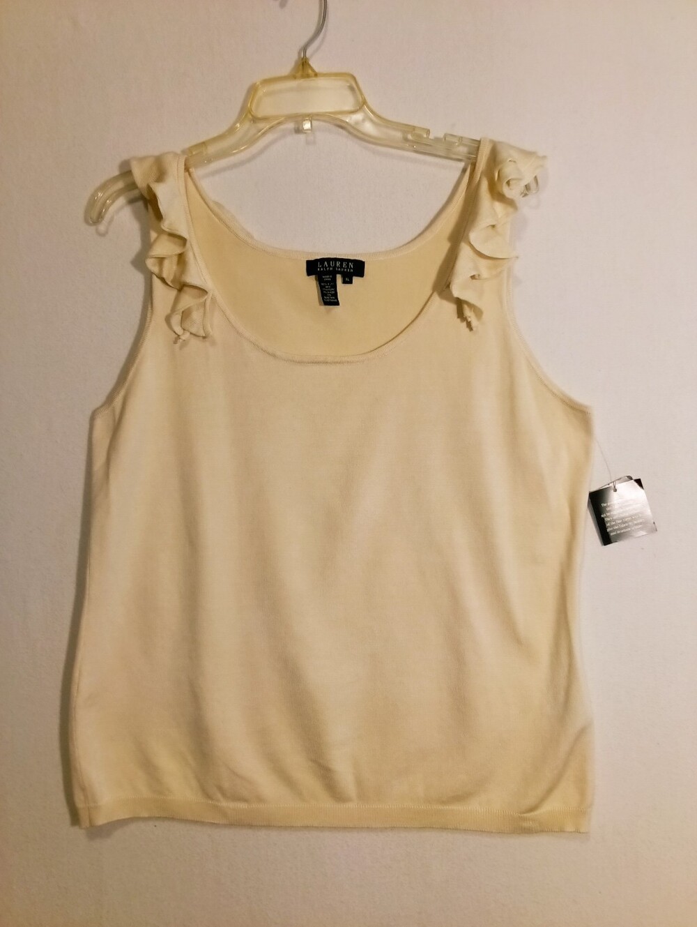 Lauren Ralph Lauren Cream Ruffle-Shoulder Knit Tank